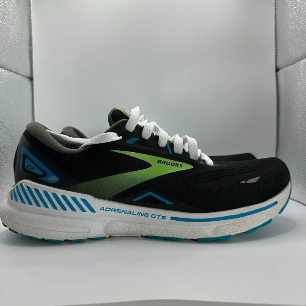 Brooks Adrenaline GTS 23 Shoes Mens Size 9 Black Green Blue Running Race Trainer